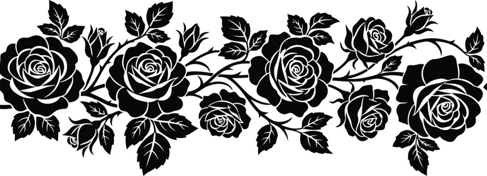 Elegant black rose border illustration romantic floral vine design for decoration and craft projects vector