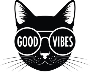 Cool black cat wearing round glasses with 