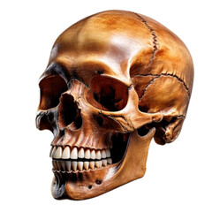 Angled Perspective Human Skull with Prominent Cracks, 3D Render, isolated