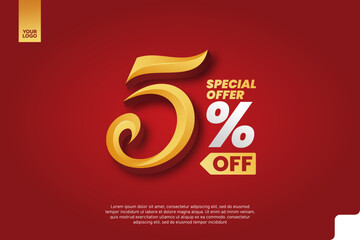 Fototapeta premium 5 Percent Off Sale Promotion Label with Red Chat Bubble