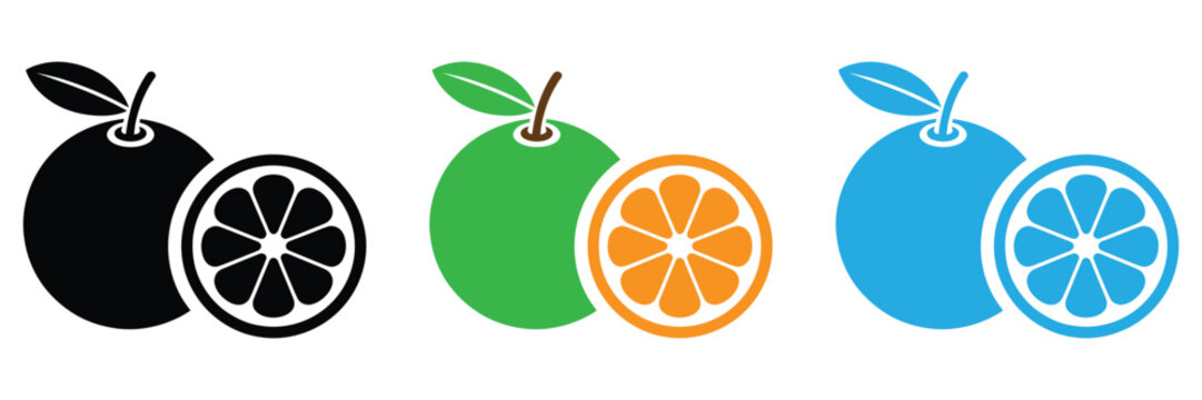 Orange slice shape set. Grapefruit black symbol collection. Mandarin elements.Vibrant citrus slices for summer promotions and healthy living