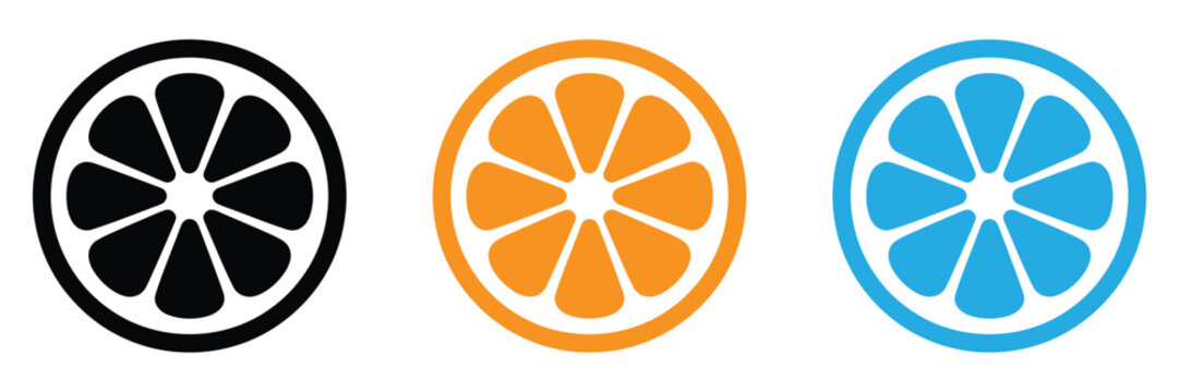 Orange slice shape set. Grapefruit black symbol collection. Mandarin elements.Vibrant citrus slices for summer promotions and healthy living