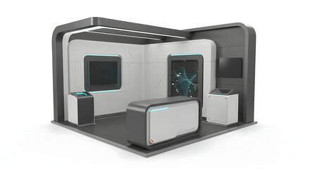 Fototapeta premium Futuristic exhibition booth design with interactive displays showcasing modern technology solutions