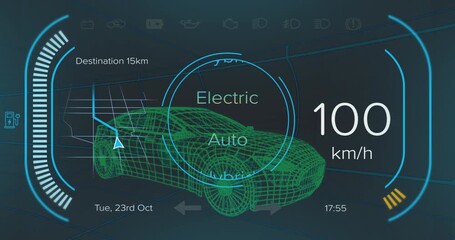 Animation of data processing and media icons on black background - Powered by Adobe