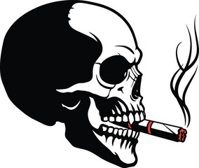 Human skull smoking cigarette vector illustration danger hazard death tobacco addiction concept graphic vector