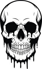 Melting skull illustration with dripping ink for halloween and horror themes vector