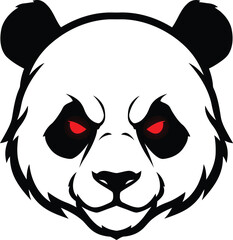 Fierce panda head illustration intense red eyes aggressive animal mascot graphic vector