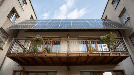 Modern solar panel installation on residential balcony. sustainable system for renewable green energy and solar power