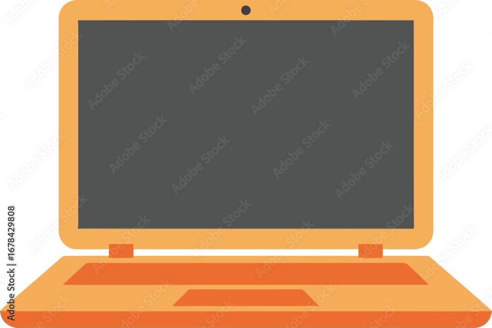 Poster orange laptop computer illustration digital technology device open portable notebook technology gadg