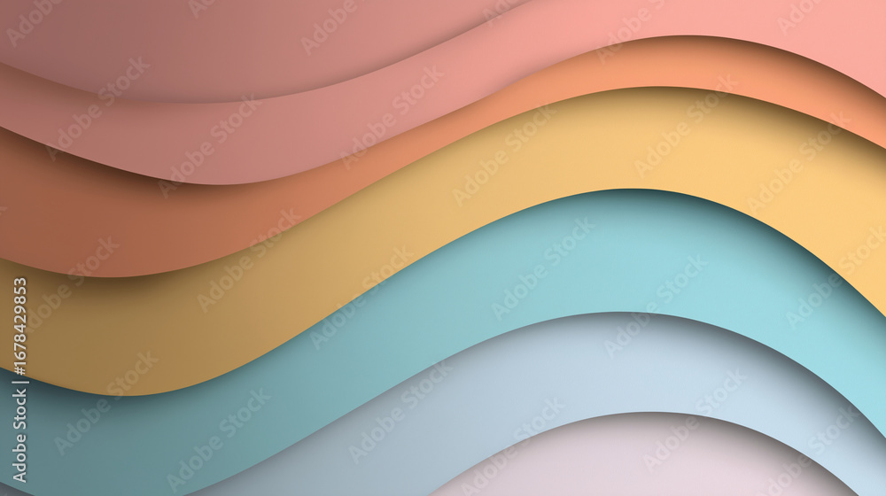 Poster abstract layers of pastel colored waves overlapping each other smoothly