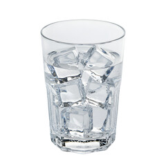clear glass filled with ice cubes, reflecting light beautifully, perfect for refreshing drinks, isolated on white or transparant background, PNG format.