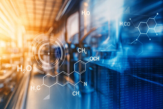 AI generated futuristic chemistry concept showing molecular structures chemical formulas and digital lab interface symbolizing smart laboratory science and innovation - Powered by Adobe