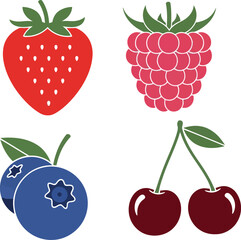 Sweet berry assortment strawberry raspberry blueberry cherry fresh fruit collection healthy diet ingredient vector