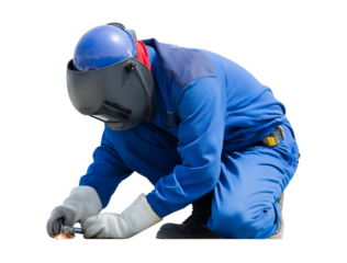 Skilled Industrial Worker in Safety Gear Performing Metalwork with Sparks isolated on a transparent background