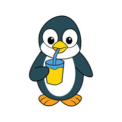 Cute Penguin Drinking Juice Cartoon Vector Illustration