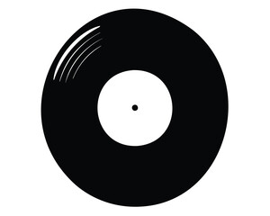 Black and white vinyl record with white circle and spindle hole
