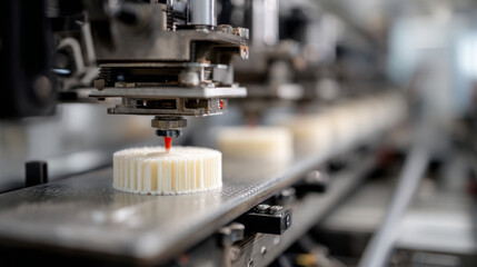 3D printer machine using modern technology for printing white prototype. Factory manufacturing and industrial production