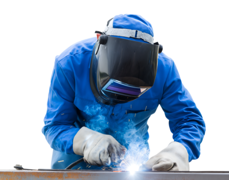 Professional Welder Creates Bright Sparks During Metal Work isolated on a transparent background