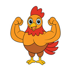 Cartoon muscular rooster character, Muscular rooster mascot logo, Muscular cartoon rooster vector cartoon illustration