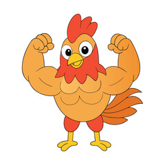 Cartoon muscular rooster character, Muscular rooster mascot logo, Muscular cartoon rooster vector cartoon illustration