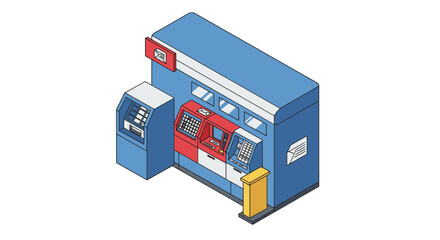 Isometric atm and post box kiosk design with modern flat colors
