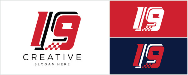 race number 19 with flag for Number start, sport, Racing, cloth, Motocross Design vector illustration