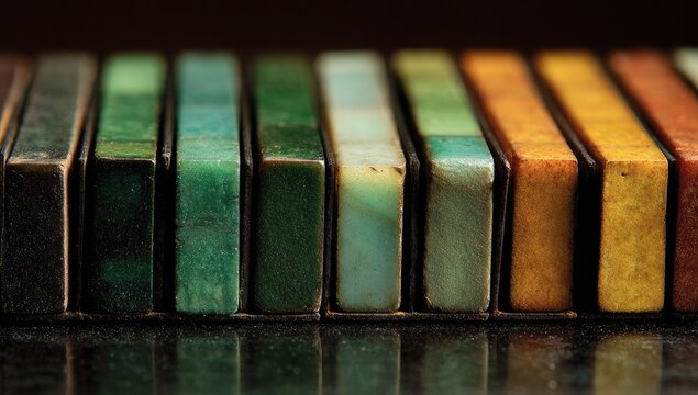 Colorful rectangular stones in dark metal frames