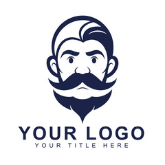 Old Man Face Logo with Big Mustache Vector Illustration