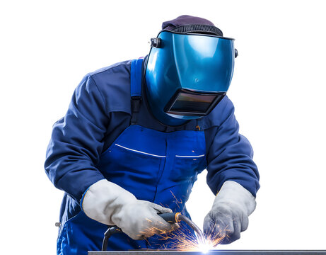 Professional Welder at Work: Sparks Fly During Metal Fabrication isolated on a transparent background