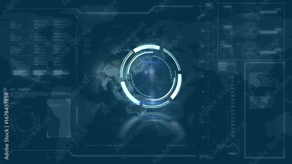 Poster animated video showcases fast data processing in a global cityscape.
