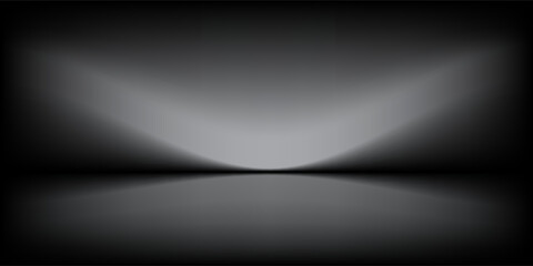 Dark gray gradient background studio with two lights shiny abstract pattern, modern and luxury empty room interior for premium product display lighting.