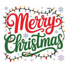 Merry Christmas Wishes and Festive Greetings with Holiday Lights T-shirt Design