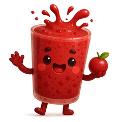 3D illustration of a cute cartoon smoothie character mascot holding a fruit. Concept of healthy food for children, fun nutrition and organic drinks.