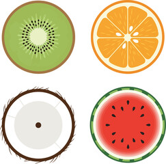 Fresh sliced fruits kiwi orange watermelon citrus healthy food collection vector