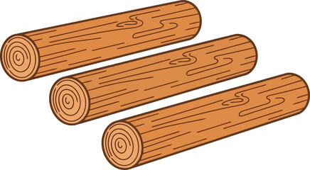 Three wooden dowels raw material for crafts furniture building construction carpentry vector