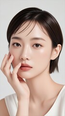口元に手をあてるナチュラルメイクの女性
