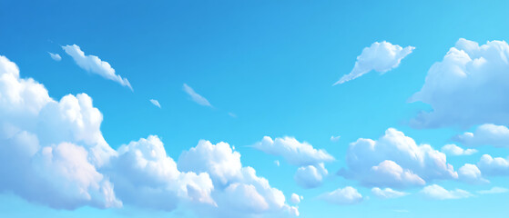 Bright blue sky filled with fluffy white clouds scattered across a clear day, evoking calm and peaceful outdoor atmosphere