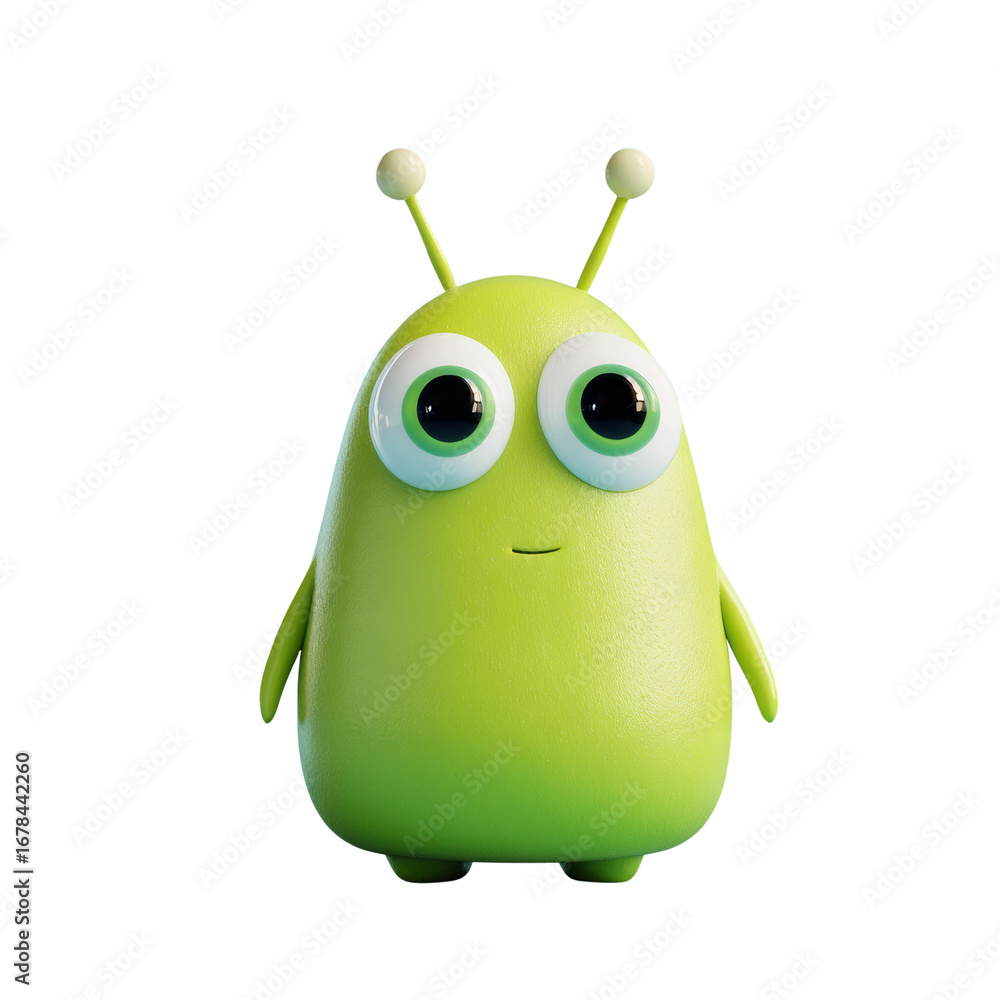 Poster whimsical 3d render of an alien character on an isolated and transparent scene