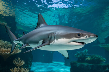 Fototapeta premium Great White Shark Underwater: Powerful Predator in its Habitat