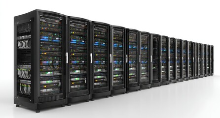 Row of black server racks