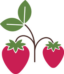 Fresh strawberry plant with two ripe berries and green leaves vector