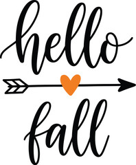 Hello fall autumn season greeting hand lettering arrow heart graphic vector © azad