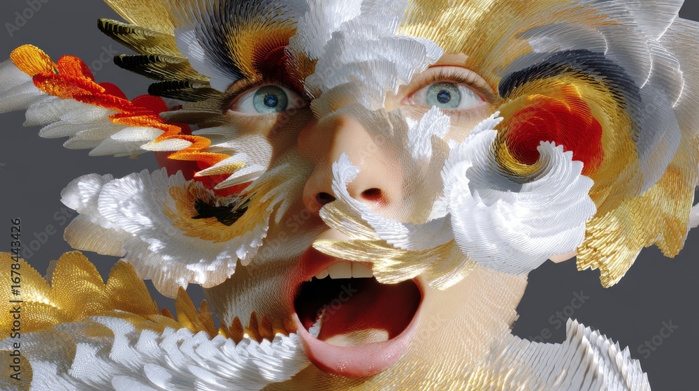 Aufkleber abstract representation of a shocked face with swirling colors and distorted features