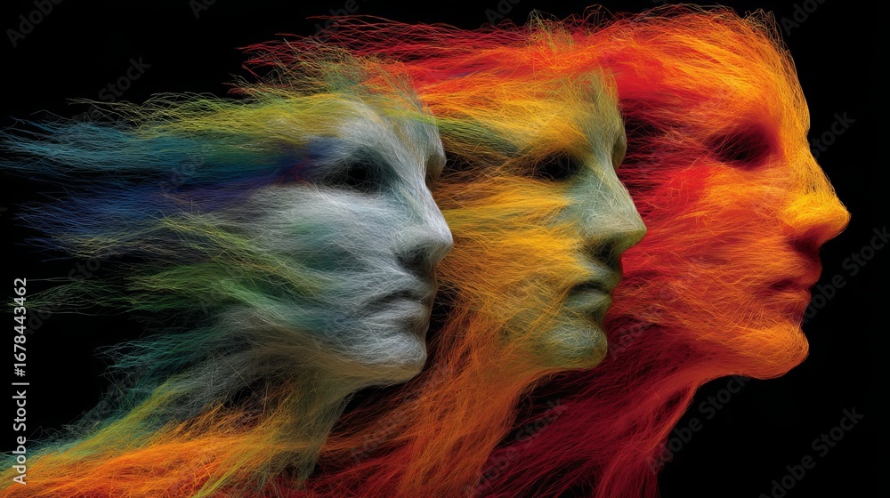 Aufkleber abstract representation of dynamic colorful faces with fluid motion and emotion in vibrant hues