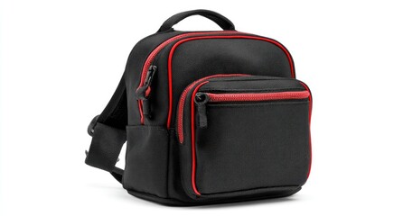 Naklejka premium Small black backpack with red trim
