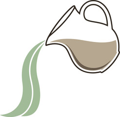 Watering can pouring liquid with flowing green leaves minimal style illustration vector