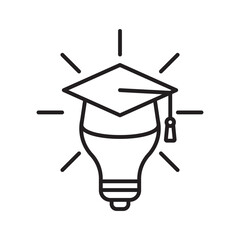 Lightbulb with a Graduation Cap Icon. Idea and Education Concept. Creative Thinking
