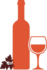Wine bottle glass grapes icon simple flat design beverage drink alcohol beverage hospitality vector