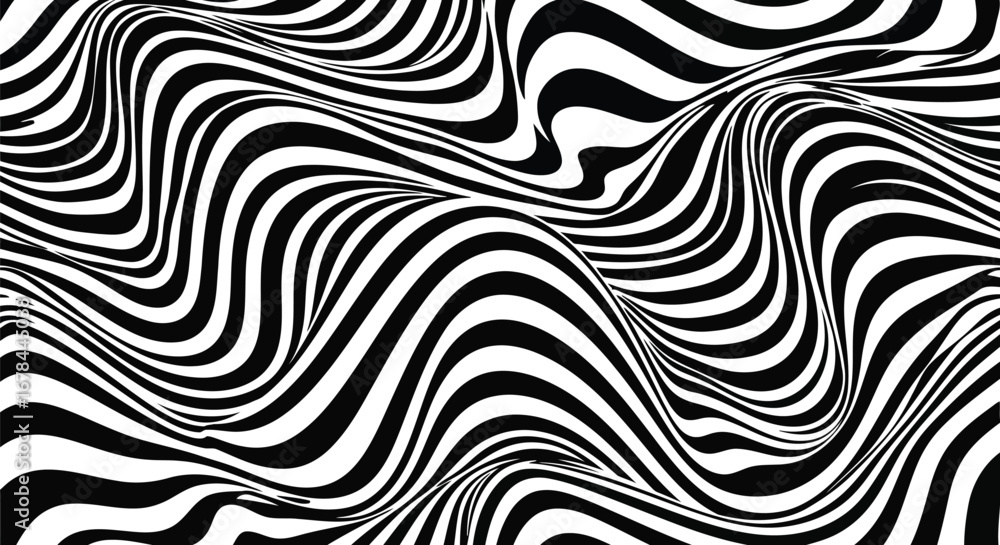 Poster abstract wavy zebra stripe pattern distorted optical illusion vector