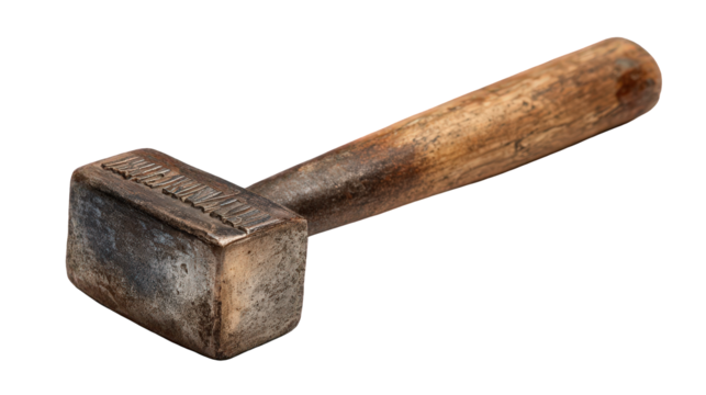 Antique Worn Metal Chisel with Wooden Handle on Transparent Background
